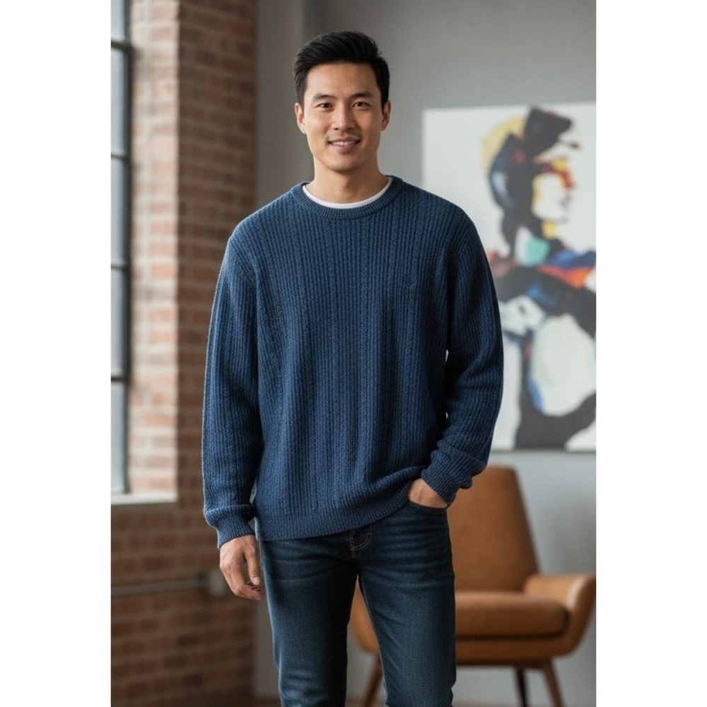 Chaps Sweater Men's Size L Blue Pullover Crew Neck Cotton Knit Classic Preppy